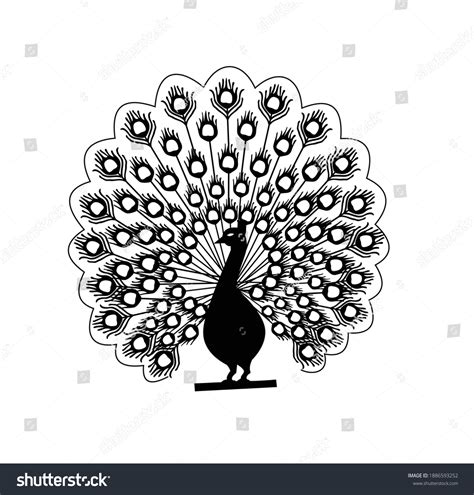 Silhouette Peacock Vector Black White Illustration Stock Vector