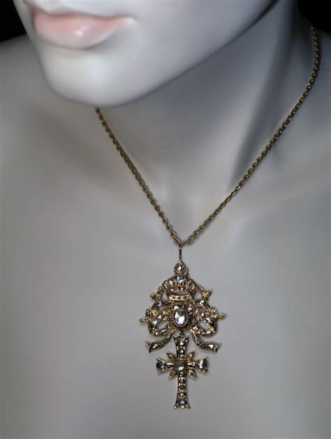 Antique Early 1700s Baroque Diamond Gold Cross Pendant Antique