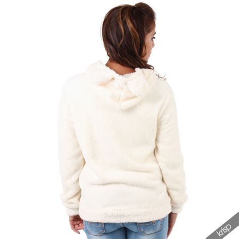 Womens Soft Fluffy Bear Hoodie Hoody Sweatshirt Top Sweater Jumper Warm Winter Ebay