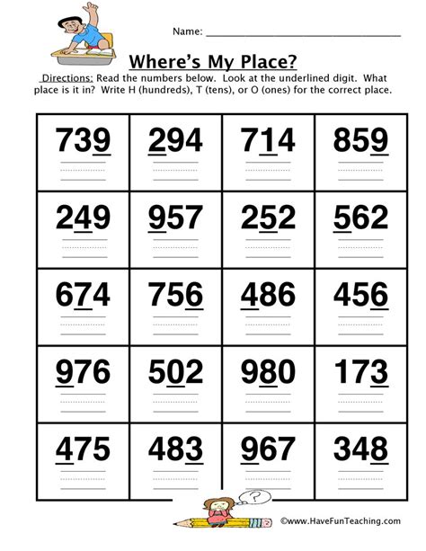 This is a collection of math worksheets for grade 1, organized by topics such as counting by 2s, 3s, 5s; Identifying Place Value Worksheet | Have Fun Teaching