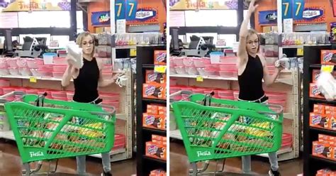 woman throwing groceries to protest store mask policy goes viral