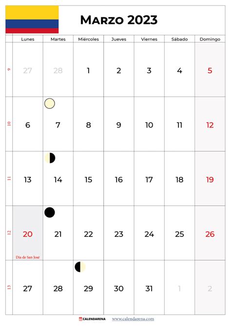 Descargar Calendario Marzo 2023 Colombia Para Imprimir