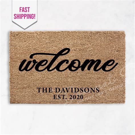 Personalized Name Doormat Flocked Coir Door Mat Welcome Mat Etsy In