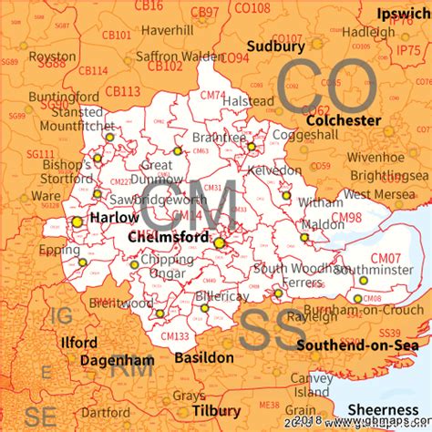 Chelmsford Postcode Area District And Sector Maps In Editable Format