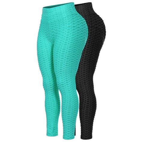 Mixmatchy Womens 2 Pack High Waist Textured Butt Lifting Slimming Workout Leggings Tights