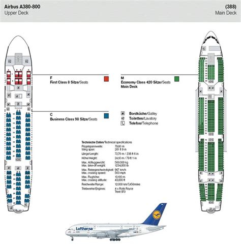 Lufthansa Airlines Airbus A380 800 Airline Seating Map Layout Chart