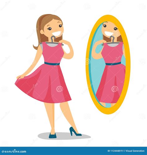 Woman Looking In The Mirror In The Dressing Room Stock Vector