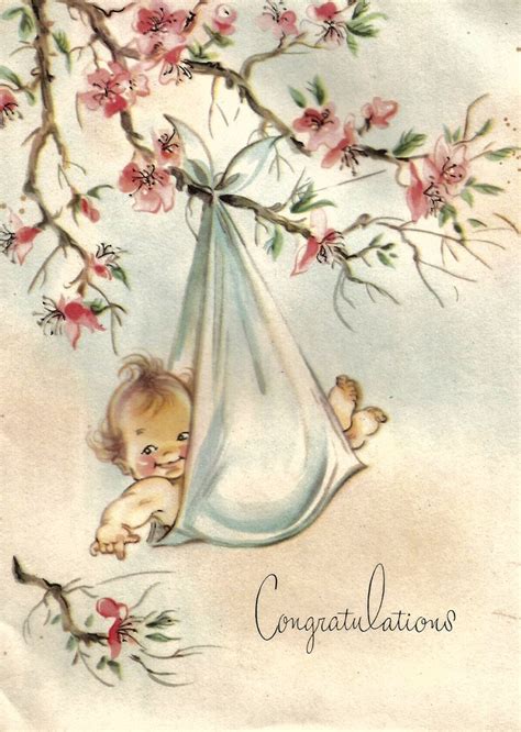 We can't wait to meet the newest member of your family and to welcome him/her in person. Vintage cute baby congratulations greeting card digital ...