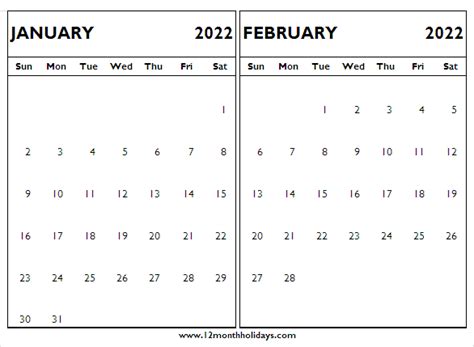 Calendar 2022 January February Cute Free Printable Calendar 2022