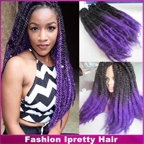Stock 20 Fold Two Tone Purple Braiding Afro Kinky Twists Synthetic Ombre Marley Braid Hair