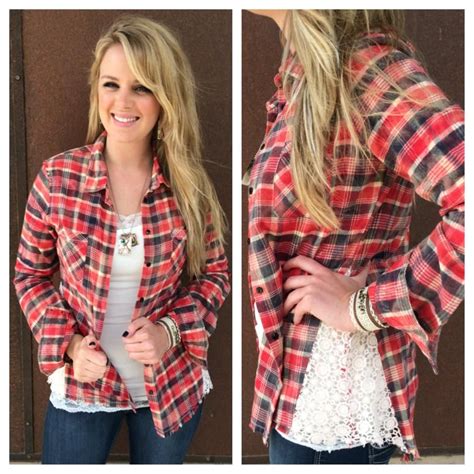New Super Cute Flannel Shirt W Lace Detail Perfect For Layering