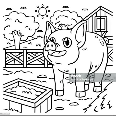 Halaman Mewarnai Hewan Babi Untuk Anakanak Ilustrasi Stok Unduh