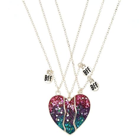 Claires Store Best Friends Ombre Glitter Heart Pendant Necklaces 3 Pack Claires Bff