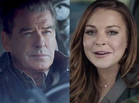 Lindsay Lohan Pierce Brosnan Play Same Role In Super Bowl Ads Watch