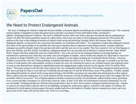 We Need To Protect Endangered Animals Free Essay Example 776 Words