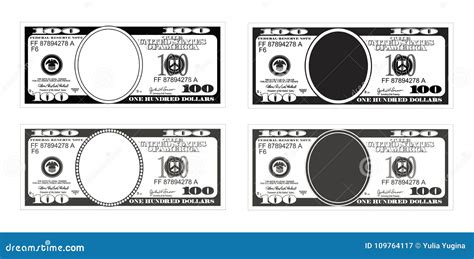 Bill One Hundred Dollars In Black And White Color Stock Vector