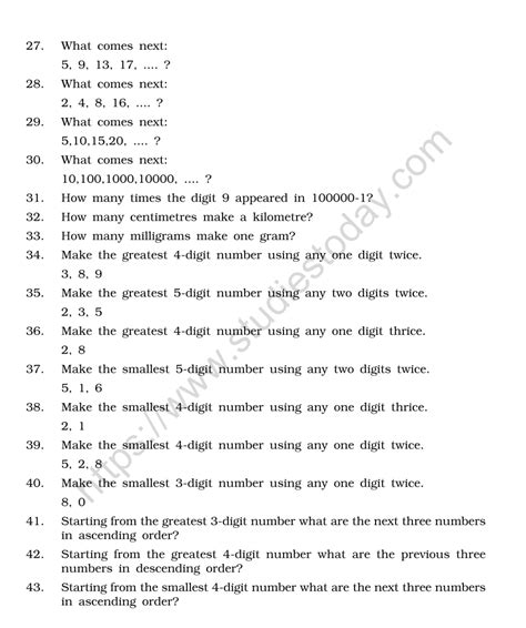 Cbse Class 6 Mental Maths Knowing Our Numbers Worksheet