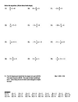 Join millions of users in problem solving! Holt Algebra 2.2A Solving Two-Step Equations- easy fractions Worksheet DOC & PDF