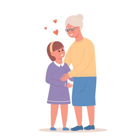 Granddaughter Hugging His Grandmother Vector Illustration Of A Flat