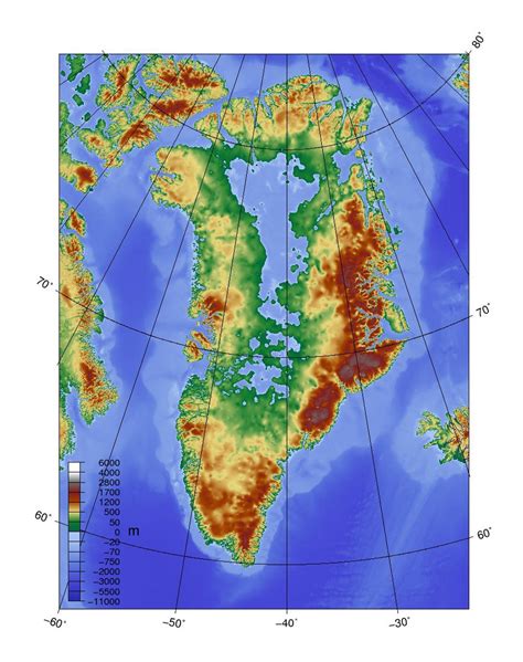 Detailed Topographic Map Of Greenland Greenland North America