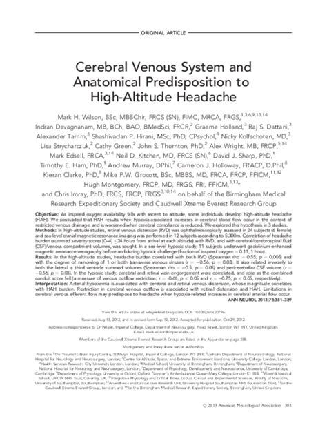 Pdf Cerebral Venous System And Anatomical Predisposition To High