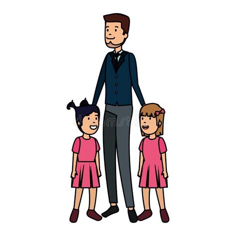 Padre Con Los Caracteres De Las Hijas Ilustración Del Vector