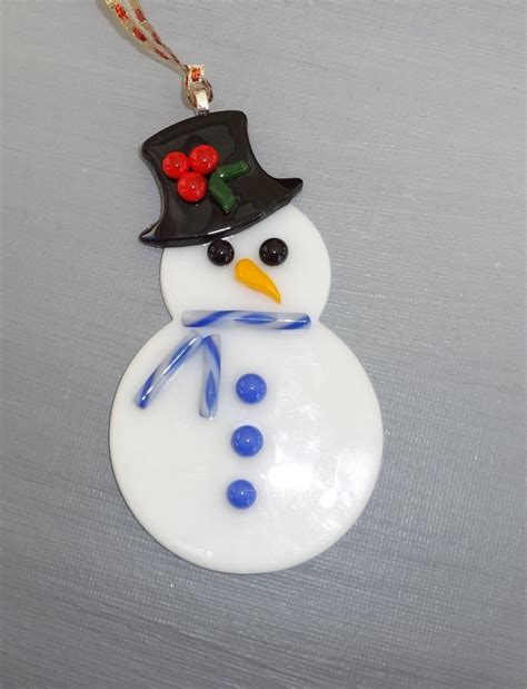 Fused Glass Snowman Ornament Holiday Ornament Christmas