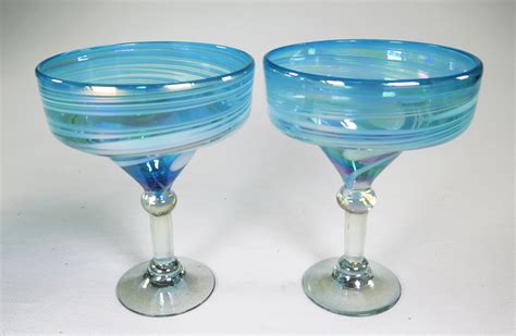 Margarita 15oz Turquoise And White Swirl Iridescent Set Of Four