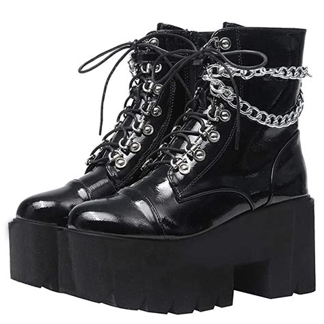 buy aimodor womens chunky platform goth combat boots with chains punk high heel lace up ankle