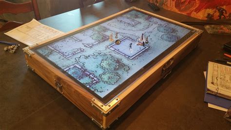 Dandd table with embedded tv and rail system with build. This is a handmade digital map case for tabletop RPGs. It is an affordable alternative to that ...