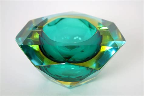 Flavio Poli Aqua Green And Amber Faceted Murano Glass Ashtray Murano Glass Vintage Ashtray