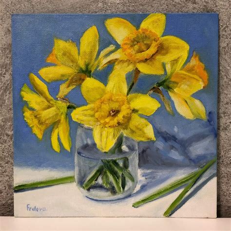 Daffodils Painting Floral Still Life 8x8in 20x20 Cm Small Etsy