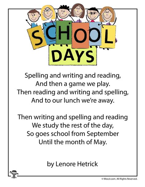 School Days Printable Poem For Students Woo Jr Kids Activities