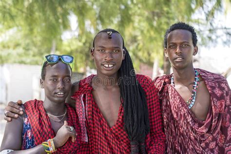 African Man Masai Dressed In Traditional Clothes In Zanzibar Tanzania