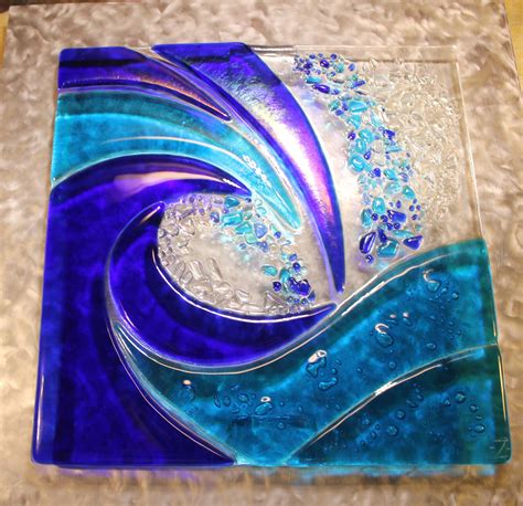 Fused Glass Wave Mounted Over Brushed Aluminum Enjoy Fused Glass Artwork Fused Glass Art