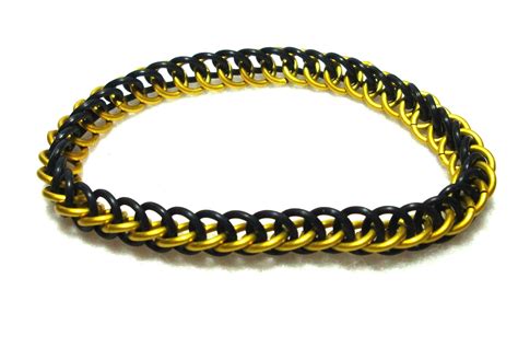 Stretch Chainmaille Bracelet Half Persian Chainmail Weave In Black And