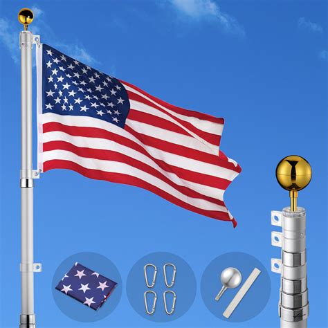 20 25 Ft Flag Pole Aluminum Flagpole Kit 3x5 American Us Flag Fly