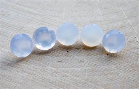 6mm Faceted Natural Chalcedony Gemstones Milky Pale Blue 2