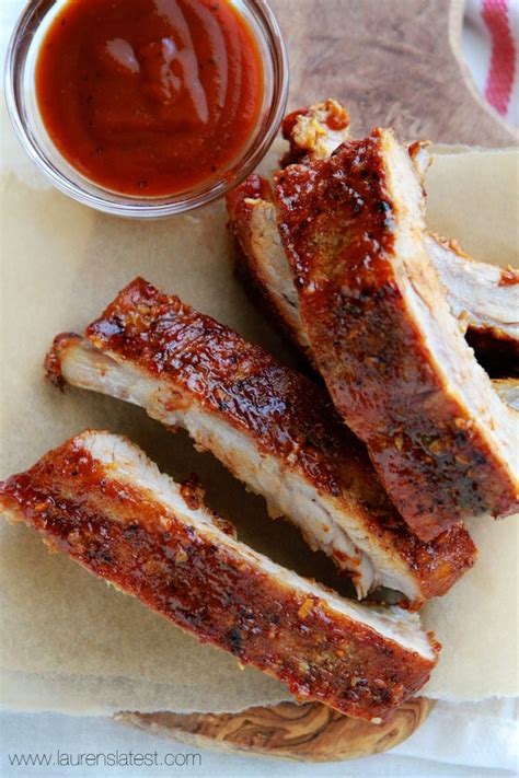 Lightly brush bbq sauce on meat side, then cook for 30 more minutes meat side up. Easy Oven Baby Back Ribs | Lauren's Latest