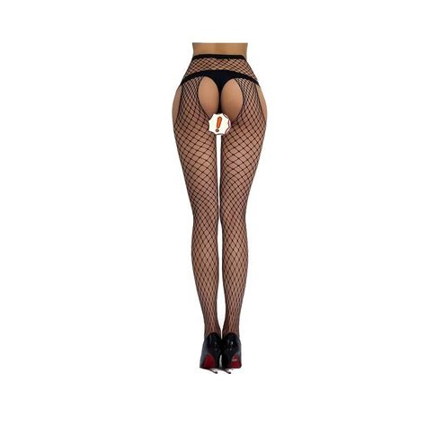 Black Fishnet Tights High Waist Footed Fencenet Tights Open Crotch