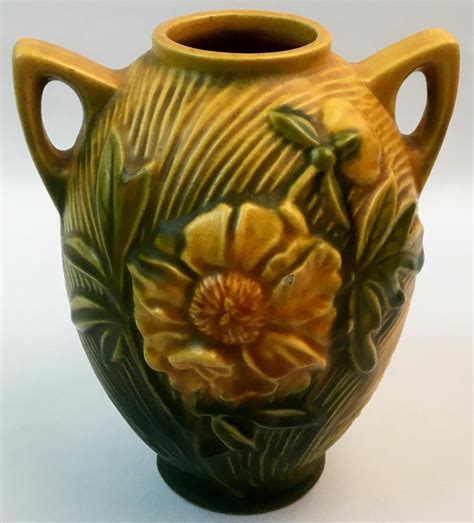 Lot Vintage C 1942 Roseville Pottery Peony Yellow 58 6 Two Handle