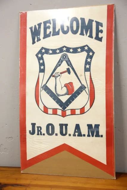 Vintage Freemason Masonic Lodge Original Cloth Banner Welcome Sign