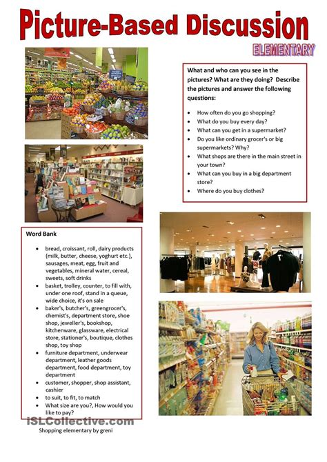 Picture Based Discussion Elementary 10 Shopping Learn English