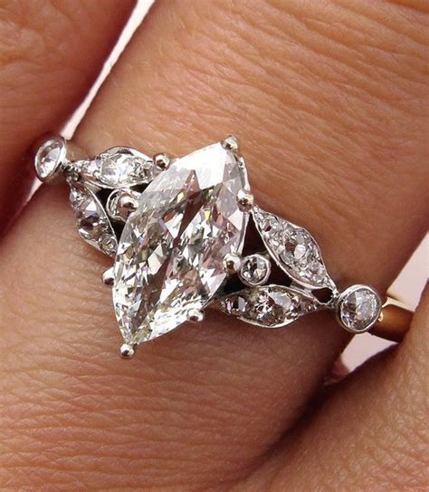 Marquise diamond edwardian engagement ring, vintage style inspired natural diamond engagement ring ringbyirina 5 out of 5 stars (485) $ 2,480.00 free shipping add to favorites aquamarine ring/ solid sterling silver/ 13ct marquise cut simulated aquamarine victorian floral fence filigree made to order design#75. Antique Victorian French 1.00ct Old European Marquise Cut Diamond Engagement 18k Ring #2661403 ...