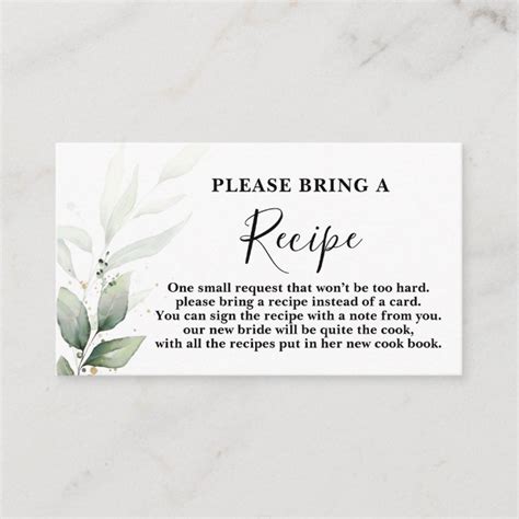 Simple Greenery Bridal Shower Recipe Card Request Zazzle