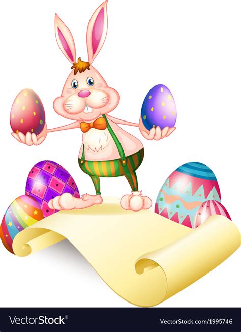 A Rabbit Holding Two Easter Eggs Royalty Free Vector Image