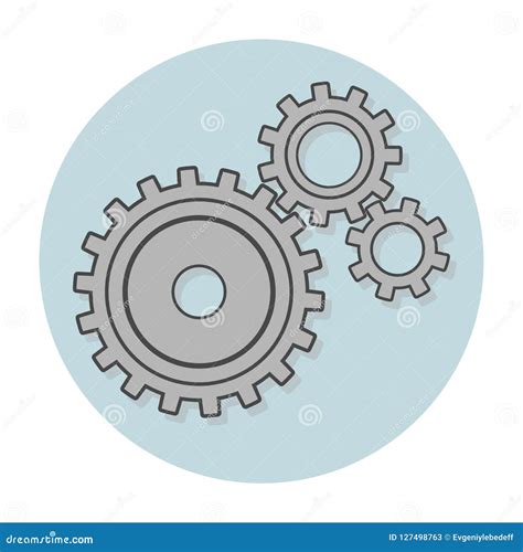 Three Gray Gears On A Blue Background With A Shadow White Round Stock