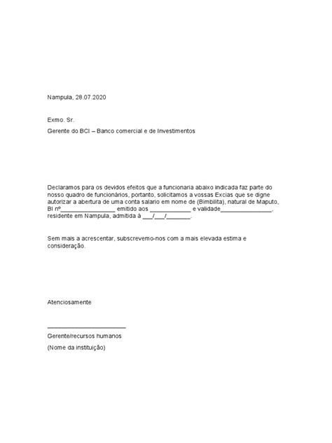 Carta Abertura De Conta Modelo 2 Pdf