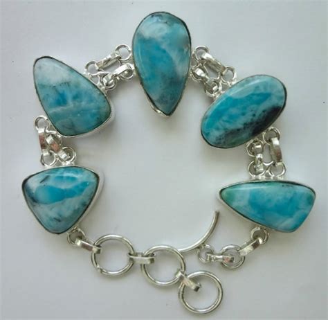 Stunning Volcanic Blue Larimar Bracelet Gorgeous Stones Set In