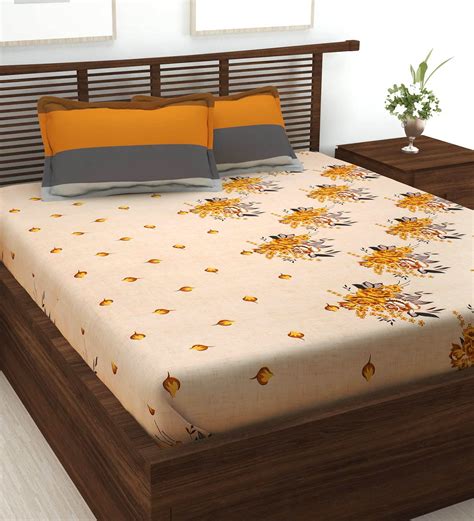 Buy Metro Gold 100 Cotton 186tc King Size Bedsheet With 2 Pillow